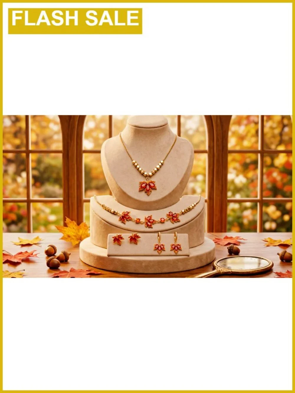 Maple Leaf Jewelry Set Stud Earrings Necklace Bracelet Fall Autumn Gift